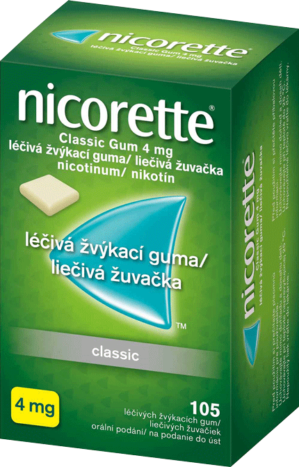 Nicorette® Classic Gum 4 mg liečivé žuvačky, 105 žuvačiek 