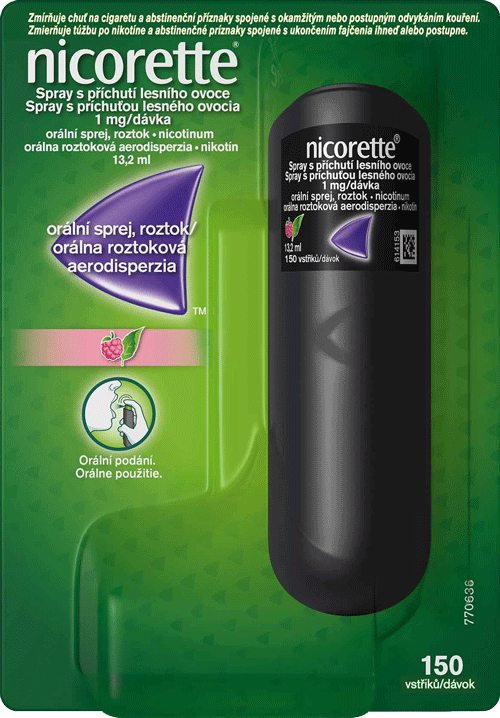Nicorette® Spray s príchuťou lesného ovocia 1 mg/dávka, orálna aerodisperzia, roztok